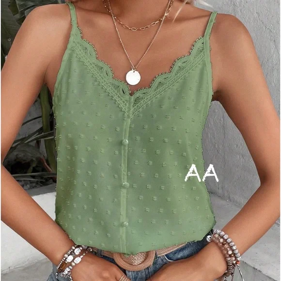 Classic Elegant Sheer Mesh Lace V Neck Cami Tank Top Blouse Shirt - Picture 8 of 10